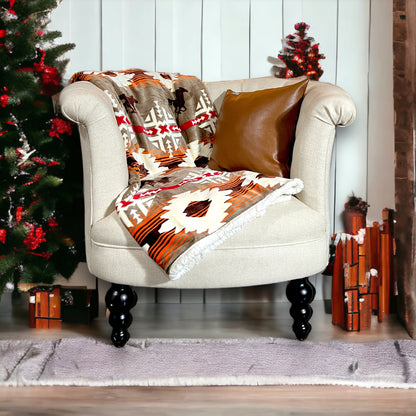 CHRISTMAS SHERPA THROW BLANKET (TAN)