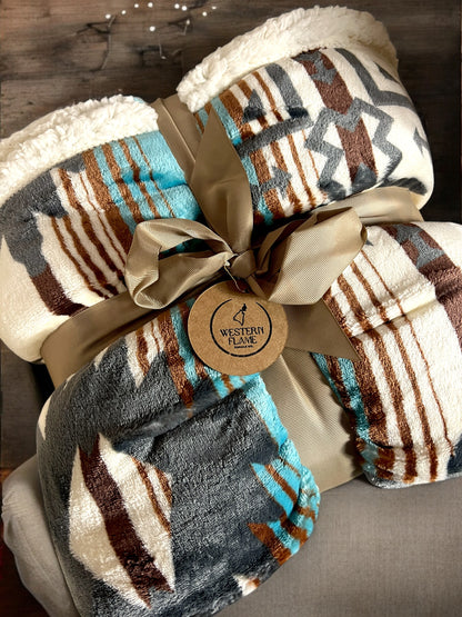 CHRISTMAS SHERPA THROW BLANKET (BLUE)